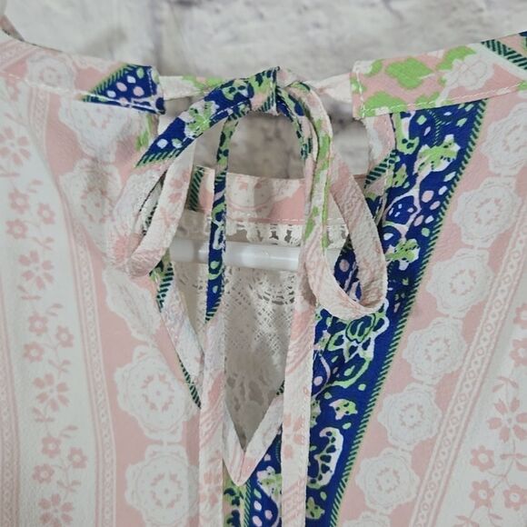 Mistic Prysm by Listicle Crochet Lace Trapeze Dress Wide Stripe Chiffon Shift - Picture 5 of 9